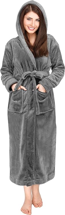 NY Threads Womens Fleece Hooded Bathrobe Plush Long Robe