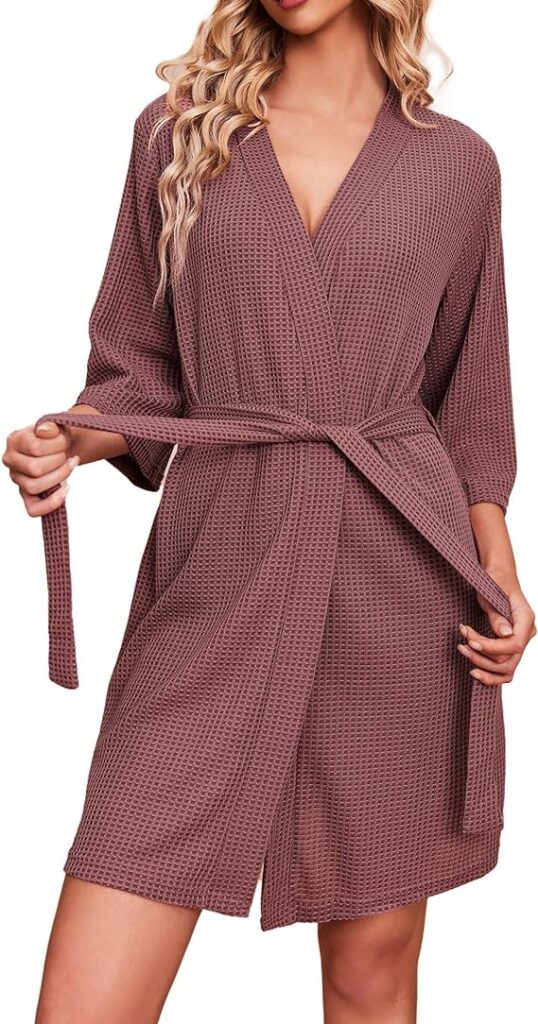 Robes for Women Waffle Knit Bathrobe Soft Lightweight Knee Length Loungewear S-XXL